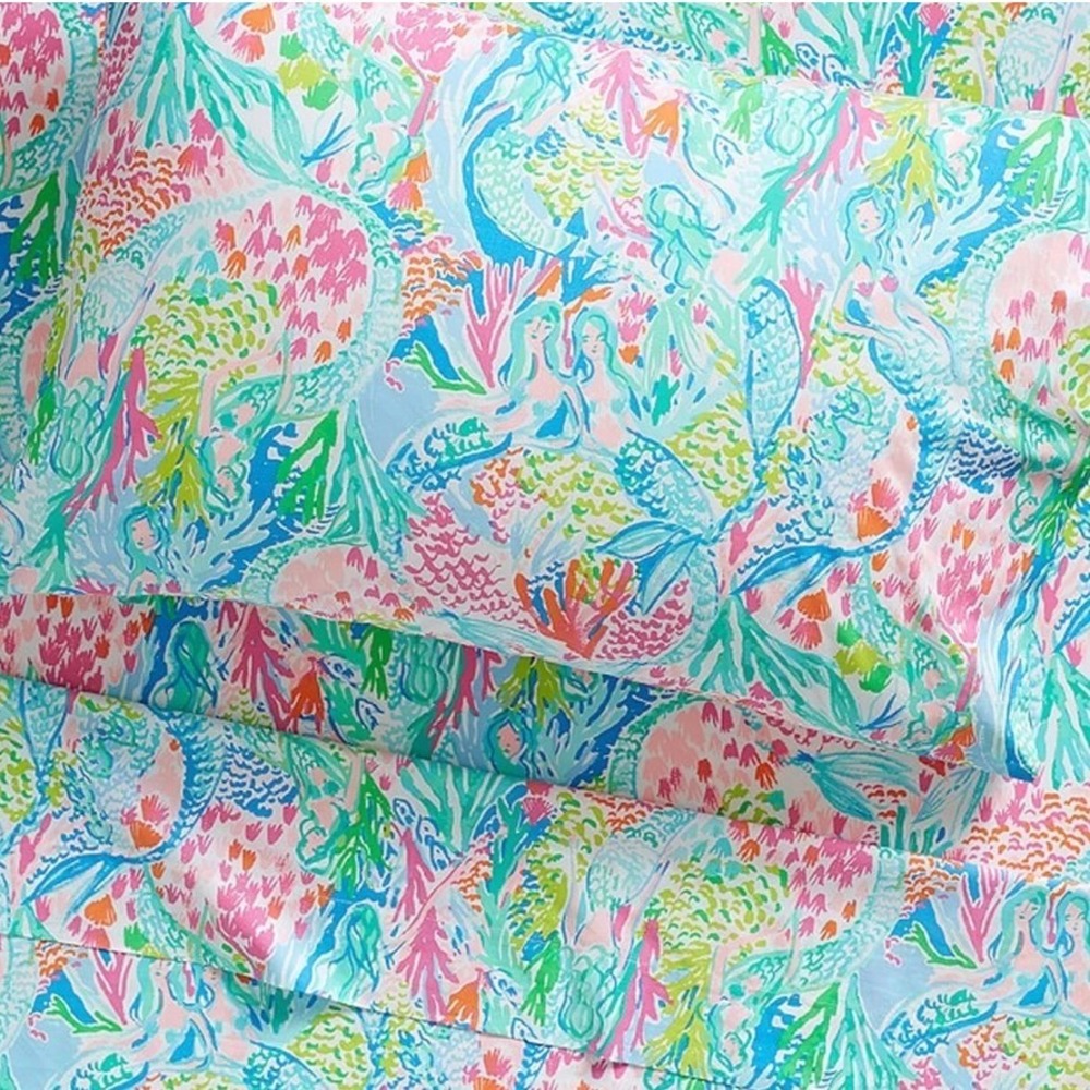 Lilly Pulitzer x Pottery Barn Full Organic Mermaid Cove Sheet Set & Duvet Cover